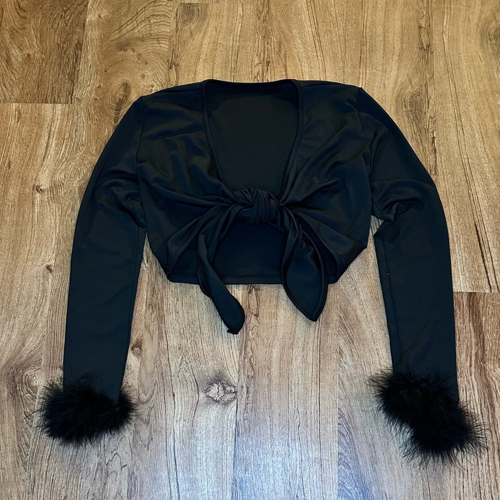 Crop Tie Front Feather Top